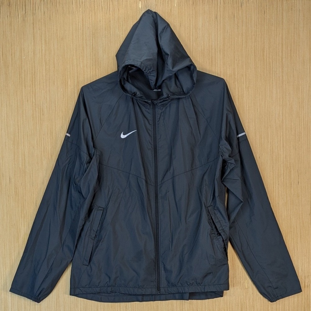 Nike Running Black Full Zip Hooded Repel UV Windbreaker Jacket - Large